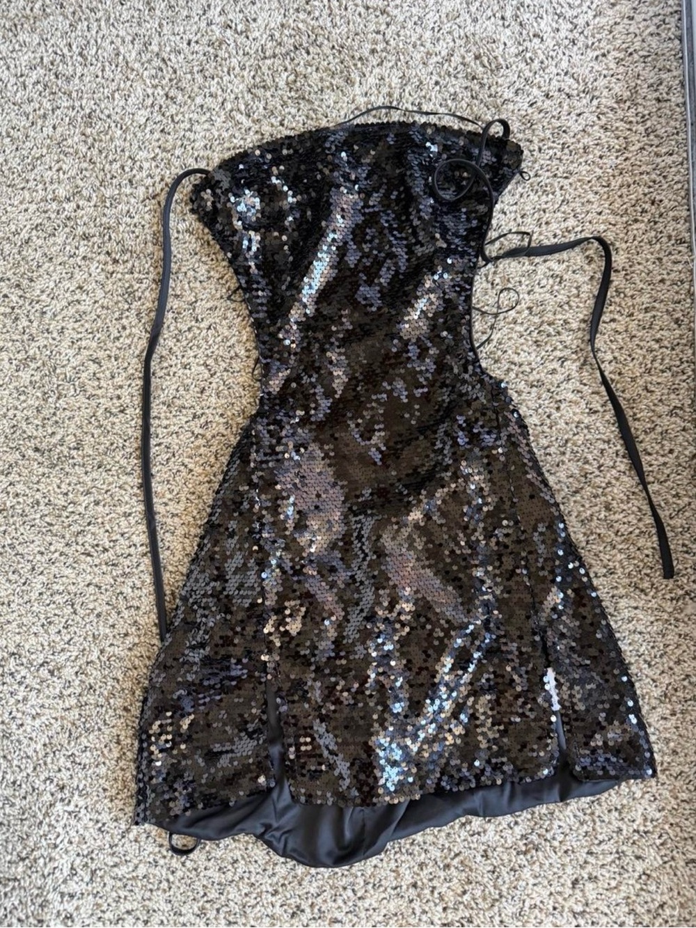 Black Sequin Strapless Cocktail Dress